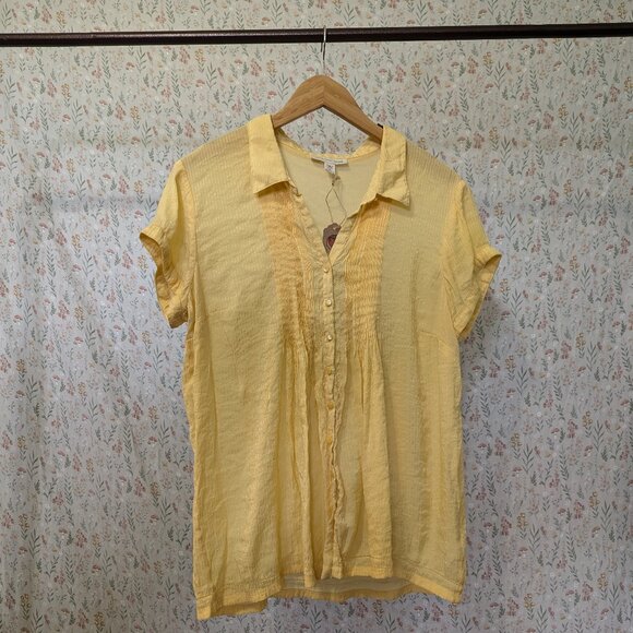 Coldwater Creek Yellow Short Sleeve Button Up Top, Large - Picture 1 of 2